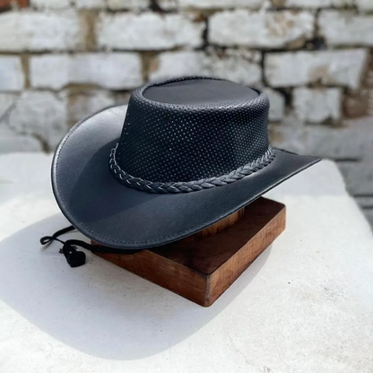 Australian Leather Western Cowboy Outback Hat Perforated Breathable Lightweight Unisex