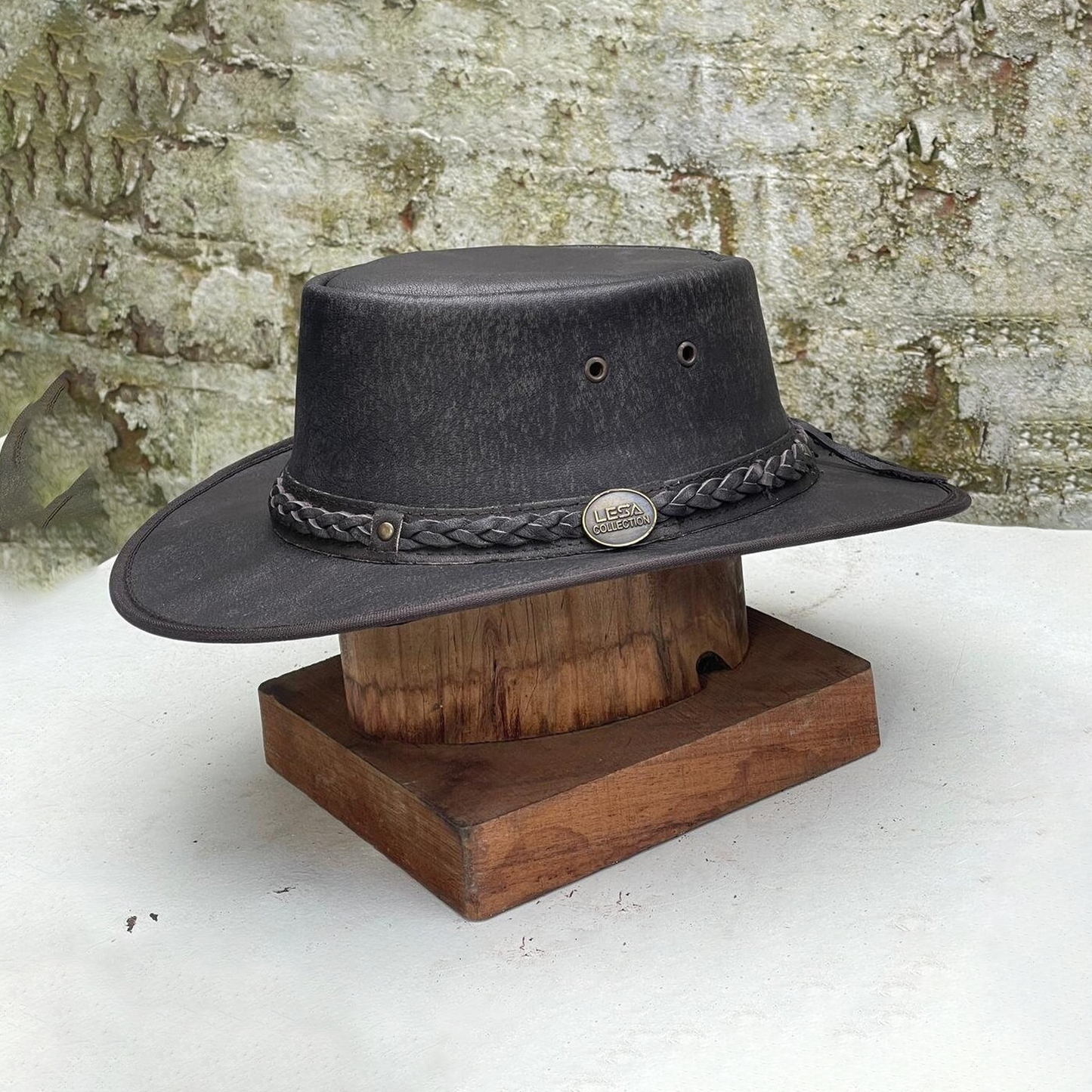 Australian Western Foldable Distressed Outback Cowboy Leather Style Bush Hat