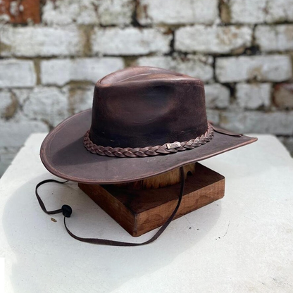 Australian Western Leather Cowboy Outback Vintage Style Hat New Reddish Colour Handmade