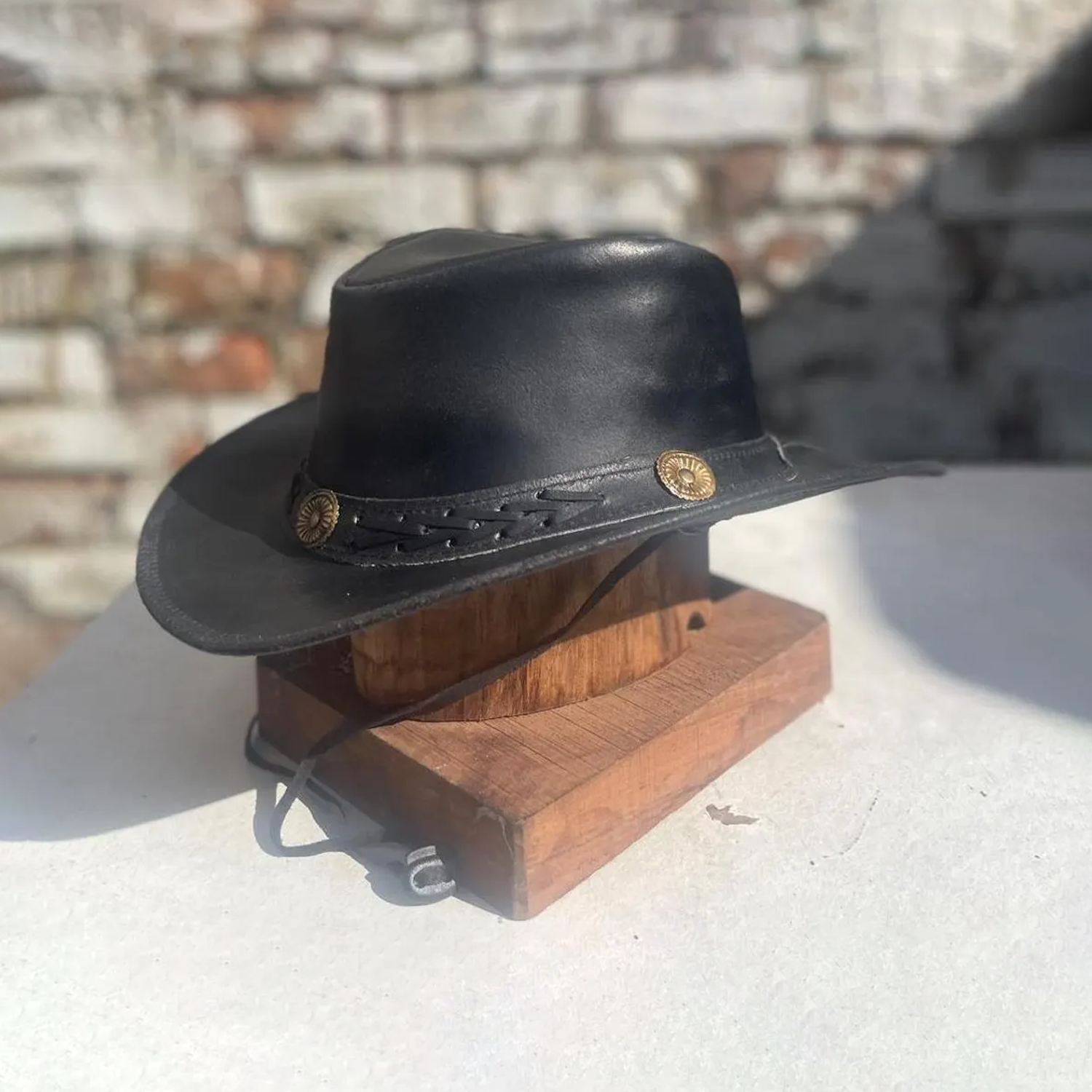 Australian Western Outback Bush Black Crazy Style Leather Hat Unisex Stetson Style