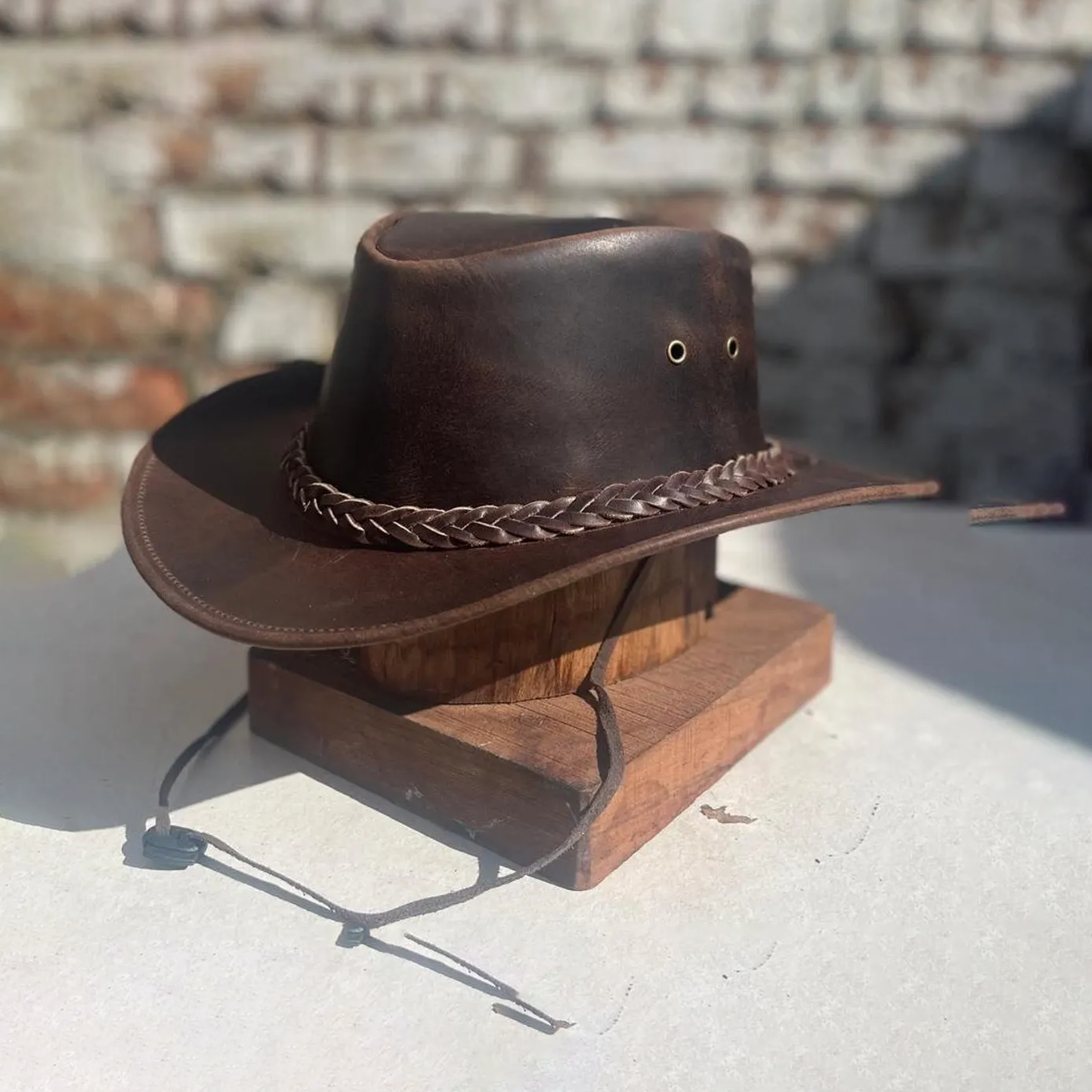 Australian Western Vintage Tan Brown Crazy Leather Antique Outback Bush Hat Unisex