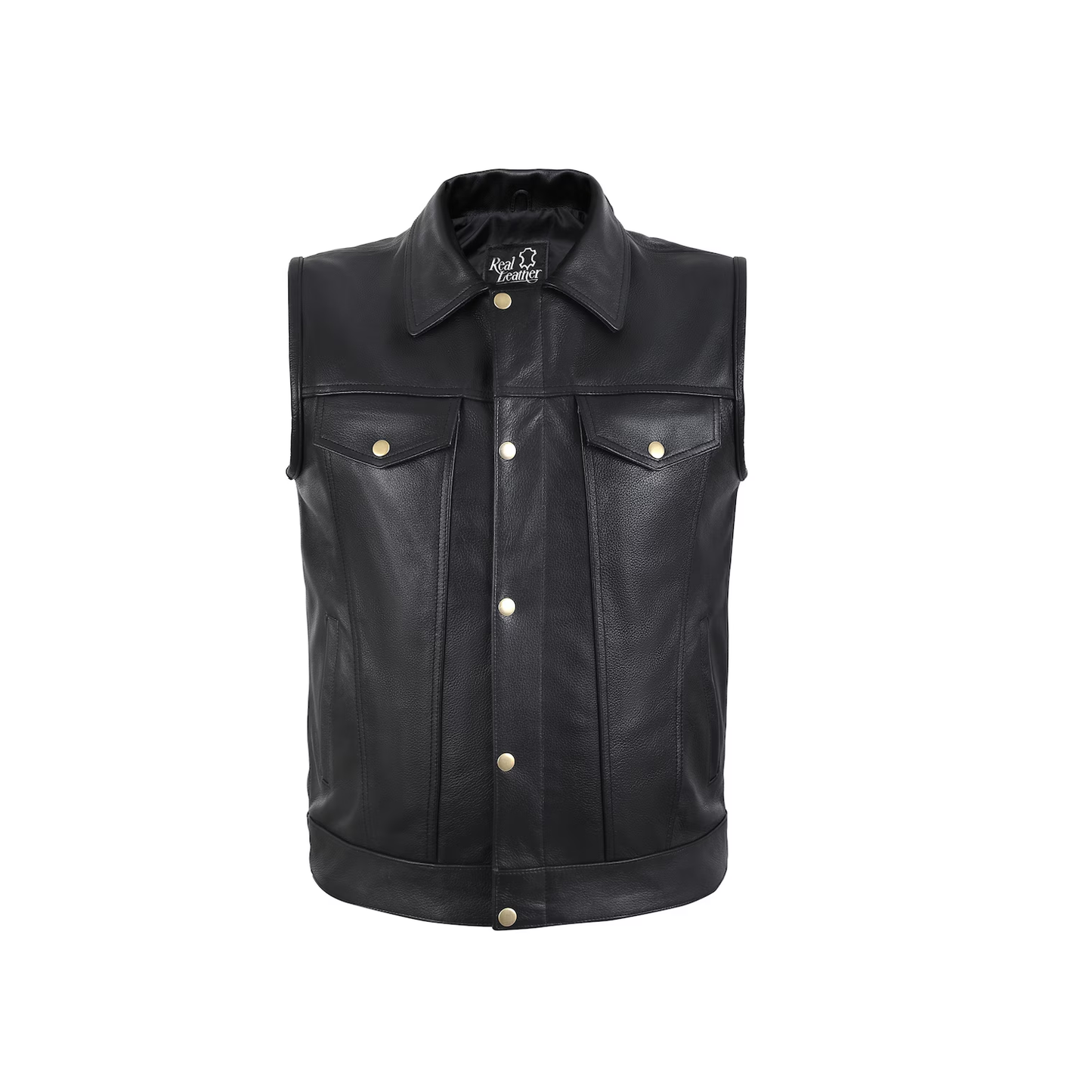 Men's Collar Formal Casual Biker Club Waistcoat Vest Genuine Cowhide Leather