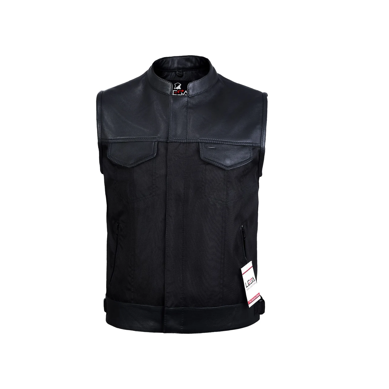 Mens Cordura Biker Leather Motorcycle Waistcoat/Vest Black Real Leather Trim SOA Style