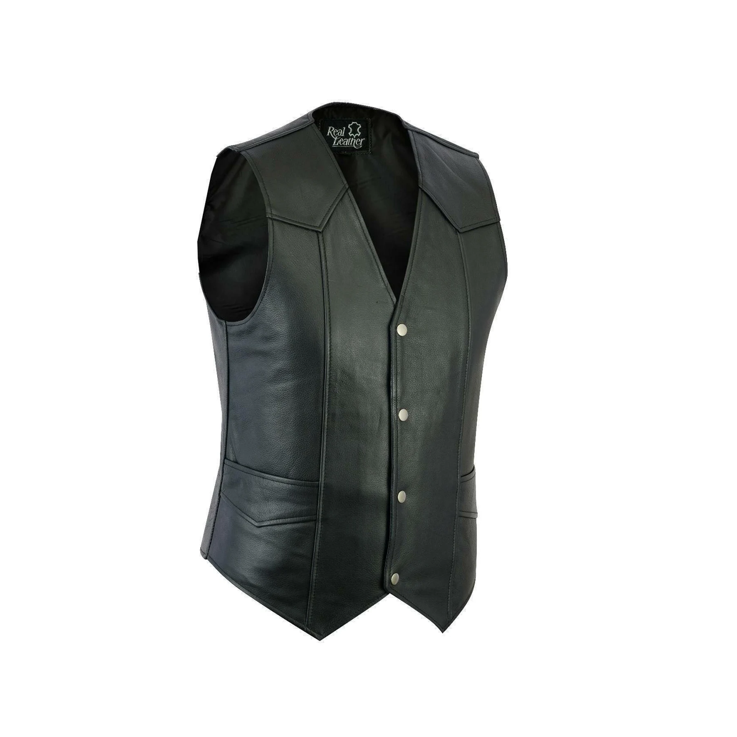 Mens Genuine Black Leather Classic Motorcycle Biker Style Waistcoat Vest Plain