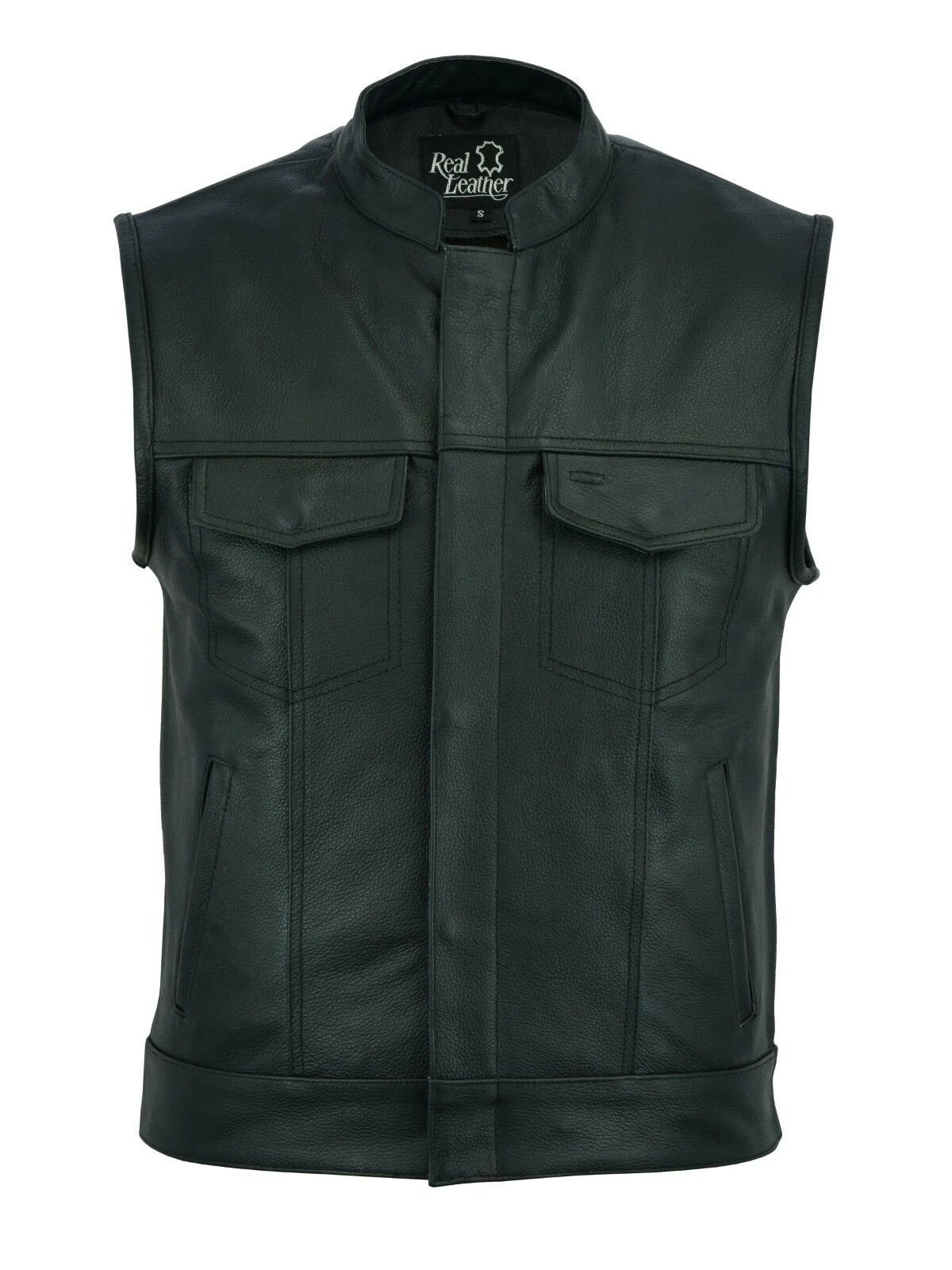 Men's Sons of Anarchy Style Leather Full Grain Cut Off Waistcoat Vest