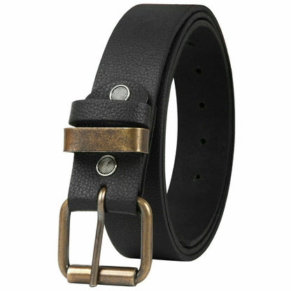 Mens Genuine Leather Buckle Belts Antique Silver