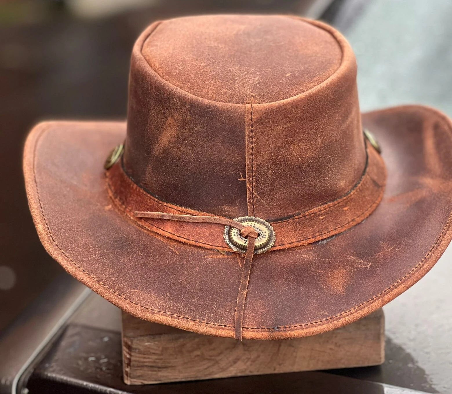 Men’s Vintage Real Leather Australian Cowboy Hat – Western Outback Sty