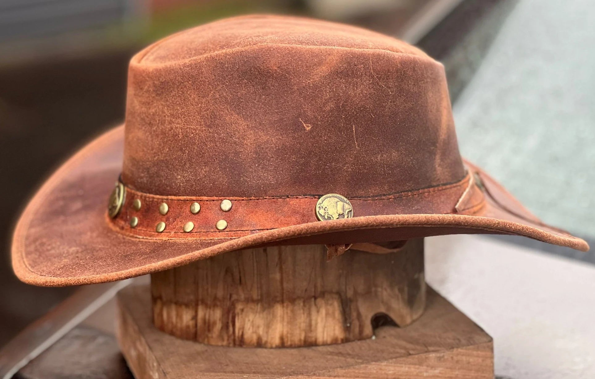 Men's Vintage Real Leather Australian Western Style Cowboy Outback Hat Wide Shapeable Brim