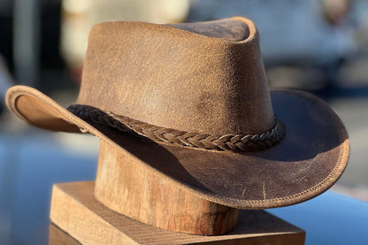 Men's Real Leather Western Crazy Vintage Antique Cowboy Tan Hats Unisex