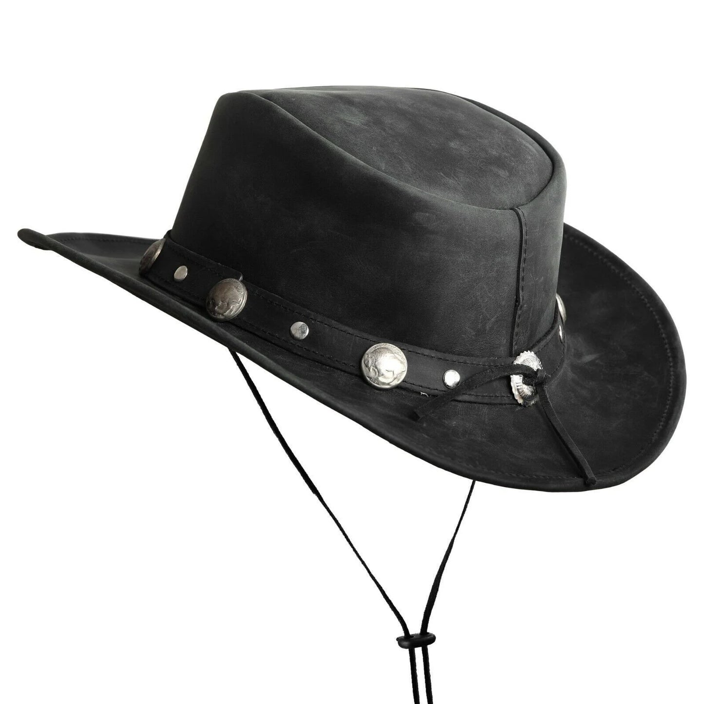 Mens Australian Outback Vintage Western Style Cowboy Buffalo Coin hat black