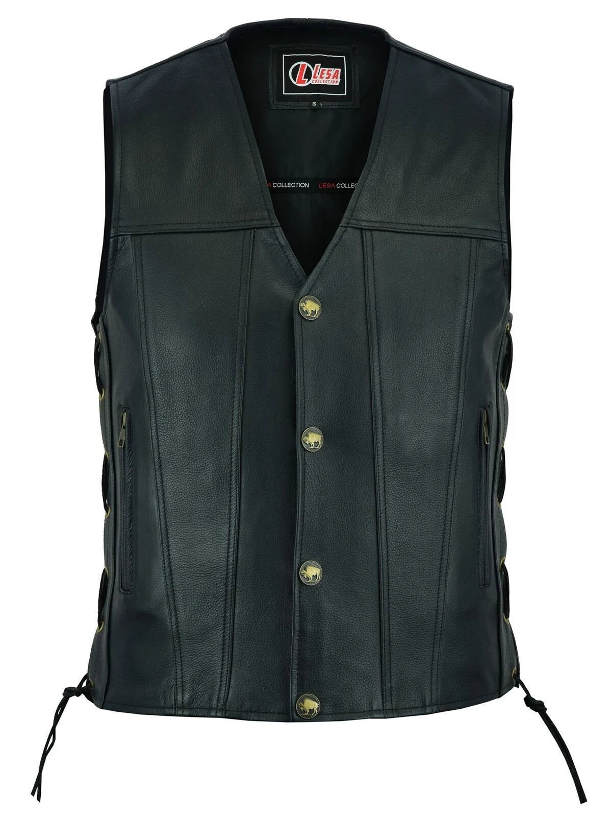 Mens Classic Real Genuine Western Style Waistcoat Plain Motorcycle Biker Vest