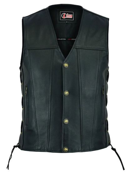 Mens Classic Real Genuine Western Style Waistcoat Plain Motorcycle Biker Vest