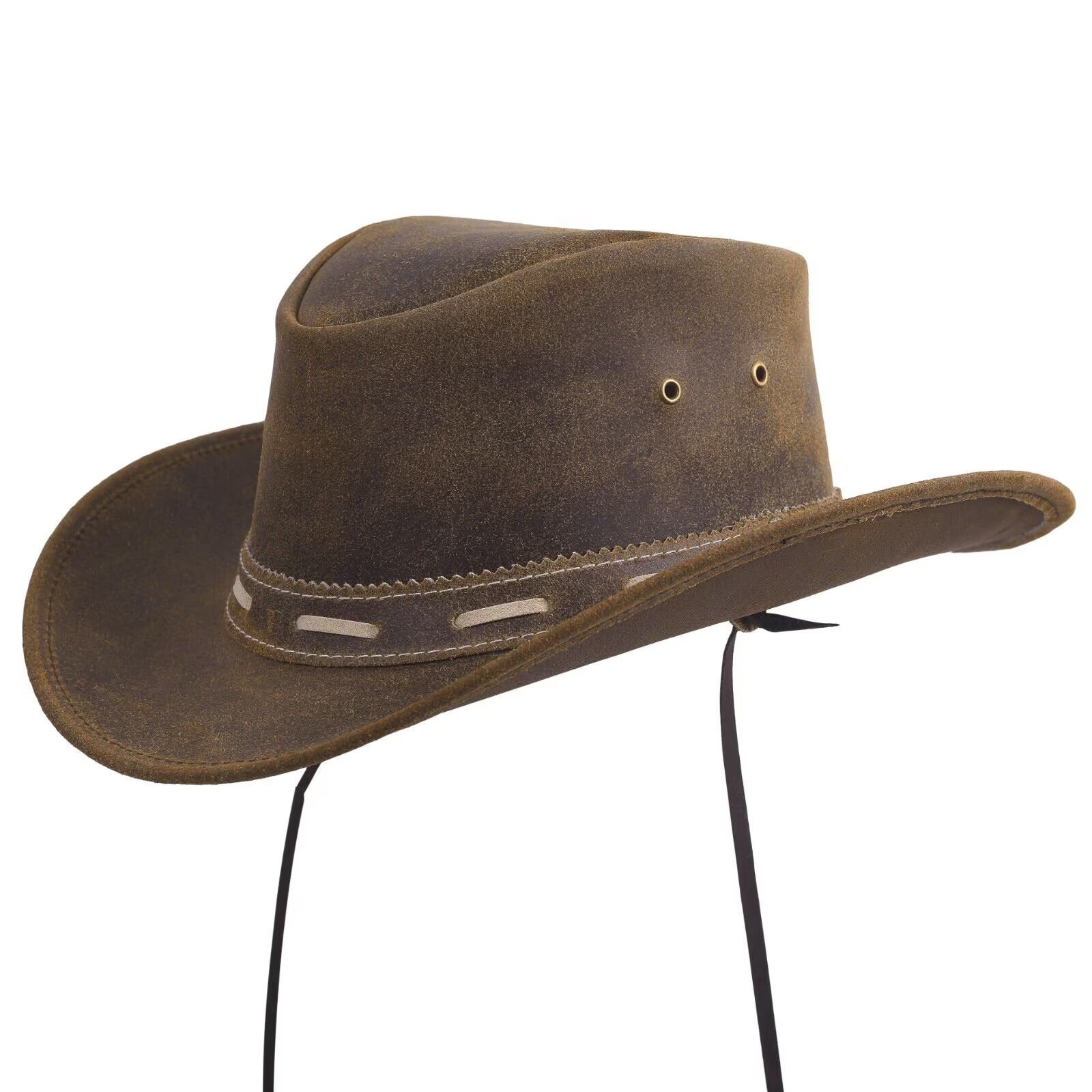 Australian Western Style Tan Crazy Leather Vintage Cowboy Hat for Kids & Children