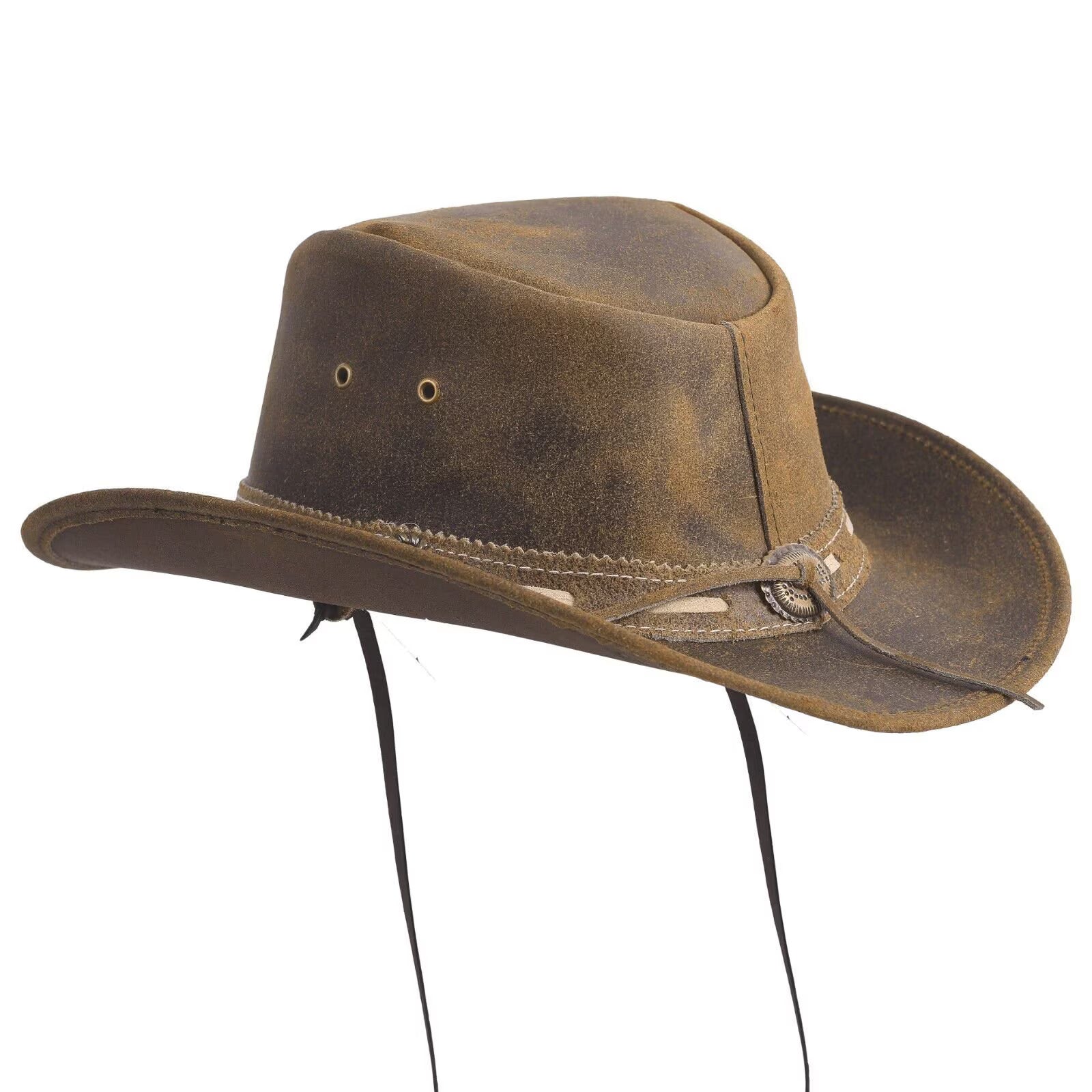 Australian Western Style Tan Crazy Leather Vintage Cowboy Hat for Kids & Children