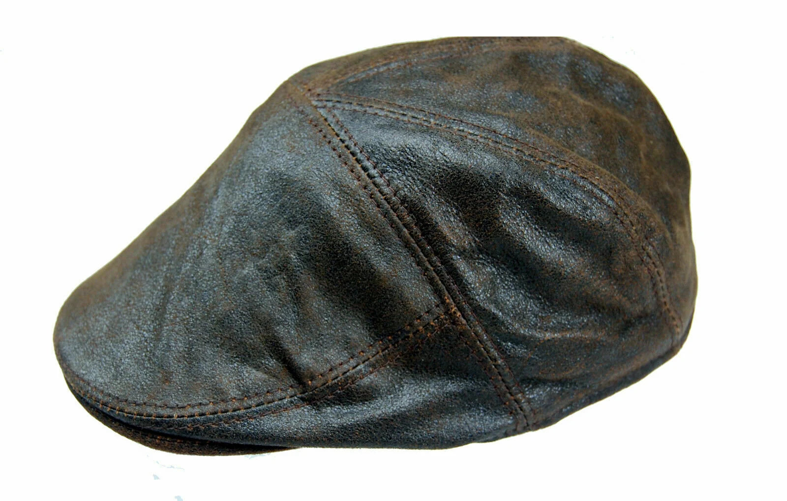 Real Genuine Leather Ivy Cap Distressed Leather Gatsby Newsboy Brown Flat Cap/ Hat