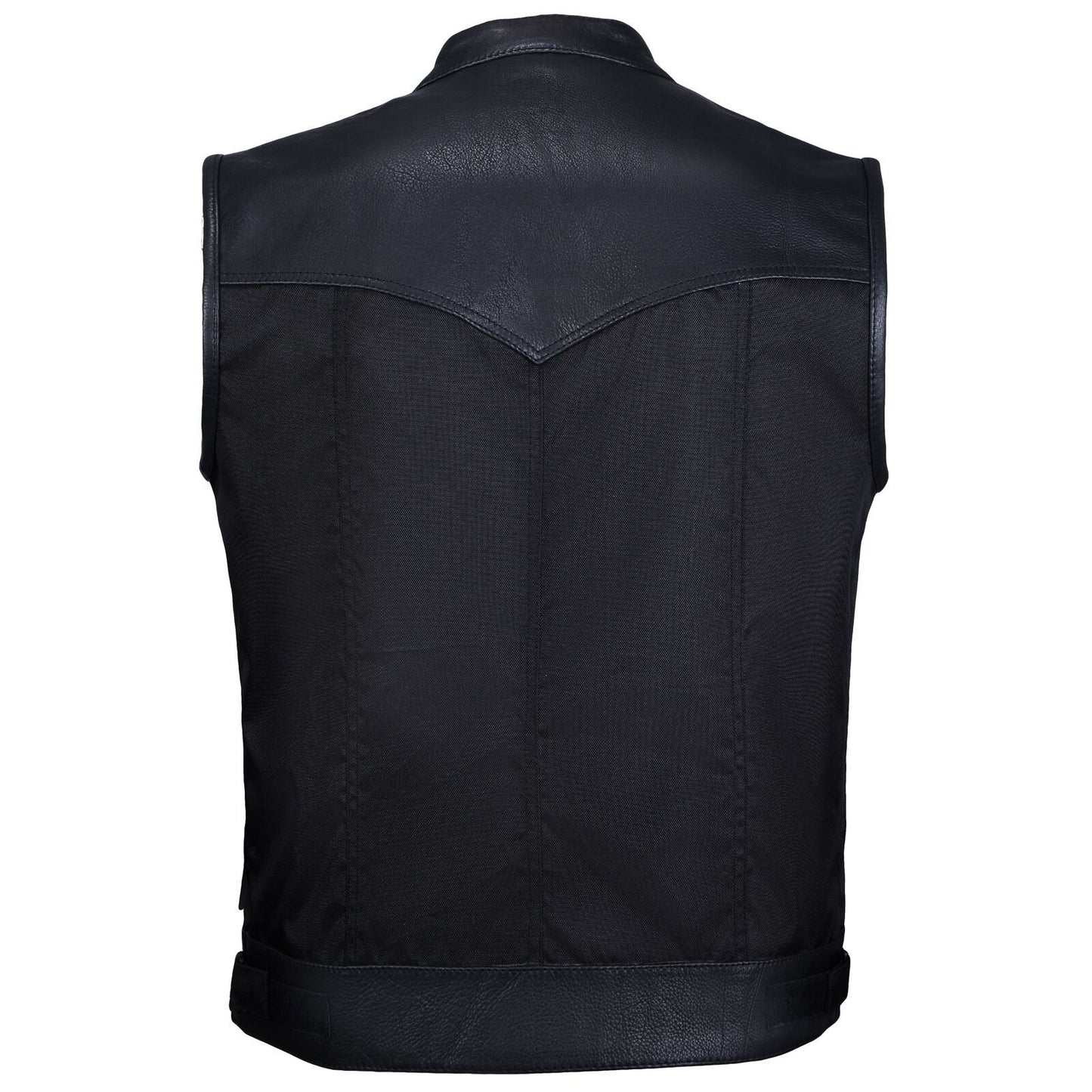 Mens Cordura Biker Leather Motorcycle Waistcoat/Vest Black Real Leather Trim SOA Style