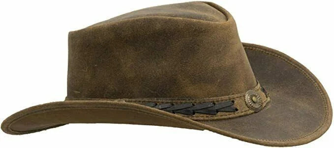 Men's Real Leather Australian Western Cowboy Style Tan Crazy Horse Bush Hats Unisex