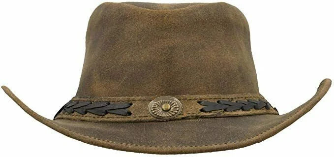 Men's Real Leather Australian Western Cowboy Style Tan Crazy Horse Bush Hats Unisex