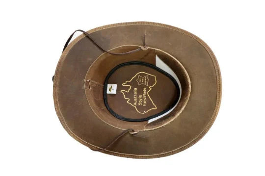 Men's Real Leather Australian Western Cowboy Style Tan Crazy Horse Bush Hats Unisex