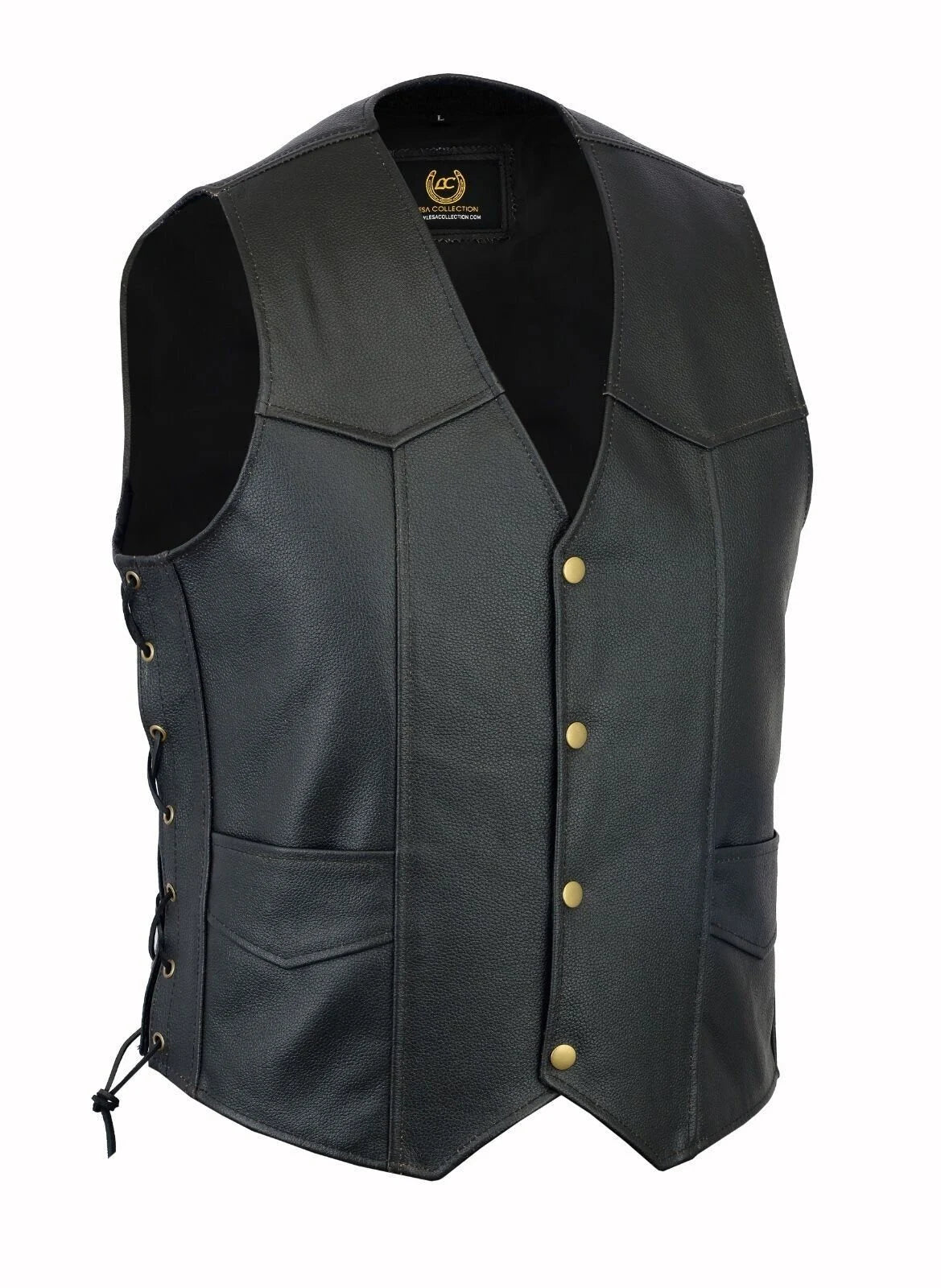 Men's Genuine Real Leather Biker Motorcycle Waistcoat Embellished Eagle Vest