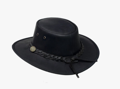 Australian Style Western Cowboy Real Leather Black Bush Outback Hat