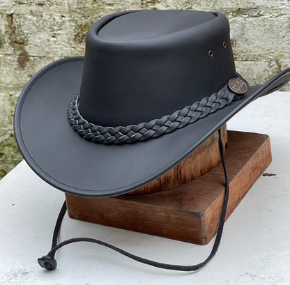 Australian Western Genuine Style Leather Outback Bush Hat Men's Women Brown & Black