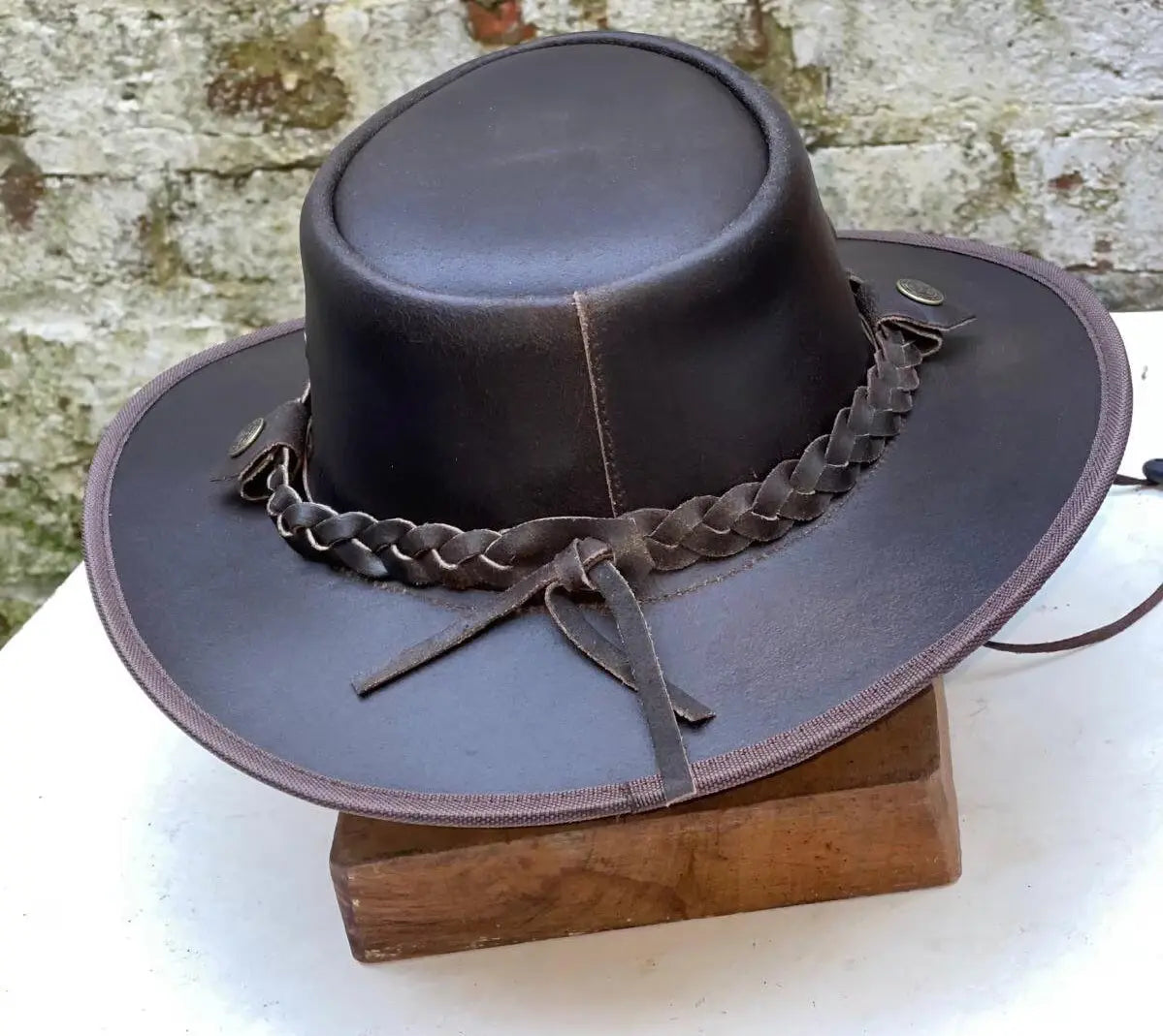 Australian Men's Vintage Western Style Full Grain Genuine Real Leather Cowboy Outback Hat Brown