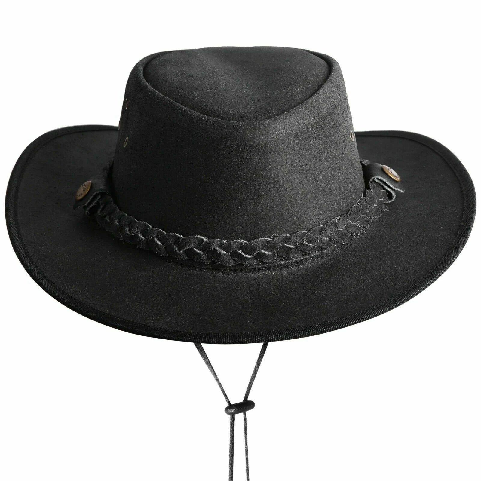 Men's Australian Western Cowboy Outback Vintage Black Crazy Hat Handmade