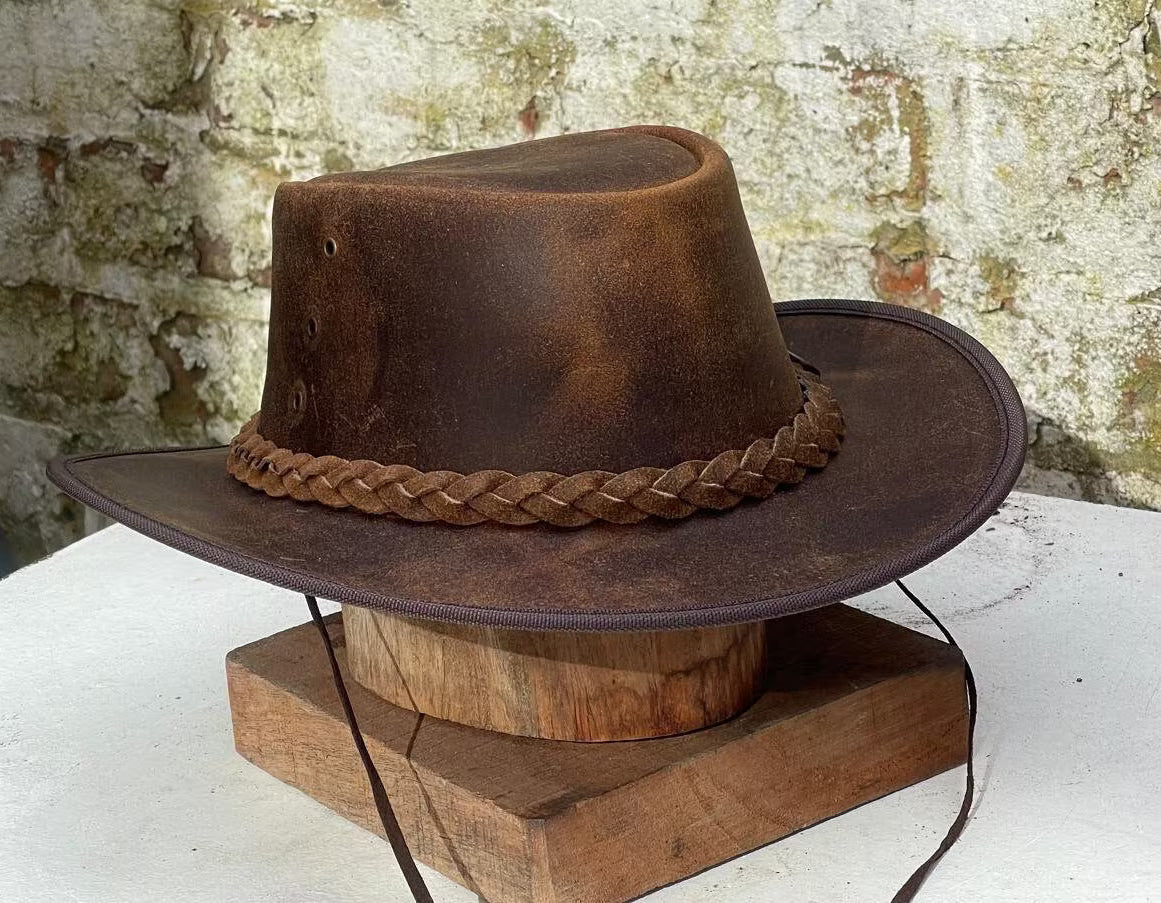 Australian Western Outback Bush Crazy Horse Leather Vintage Cowboy Hat New Unisex