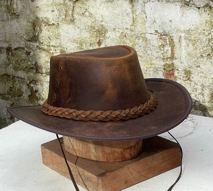 Australian Western Outback Bush Crazy Horse Leather Vintage Cowboy Hat New Unisex