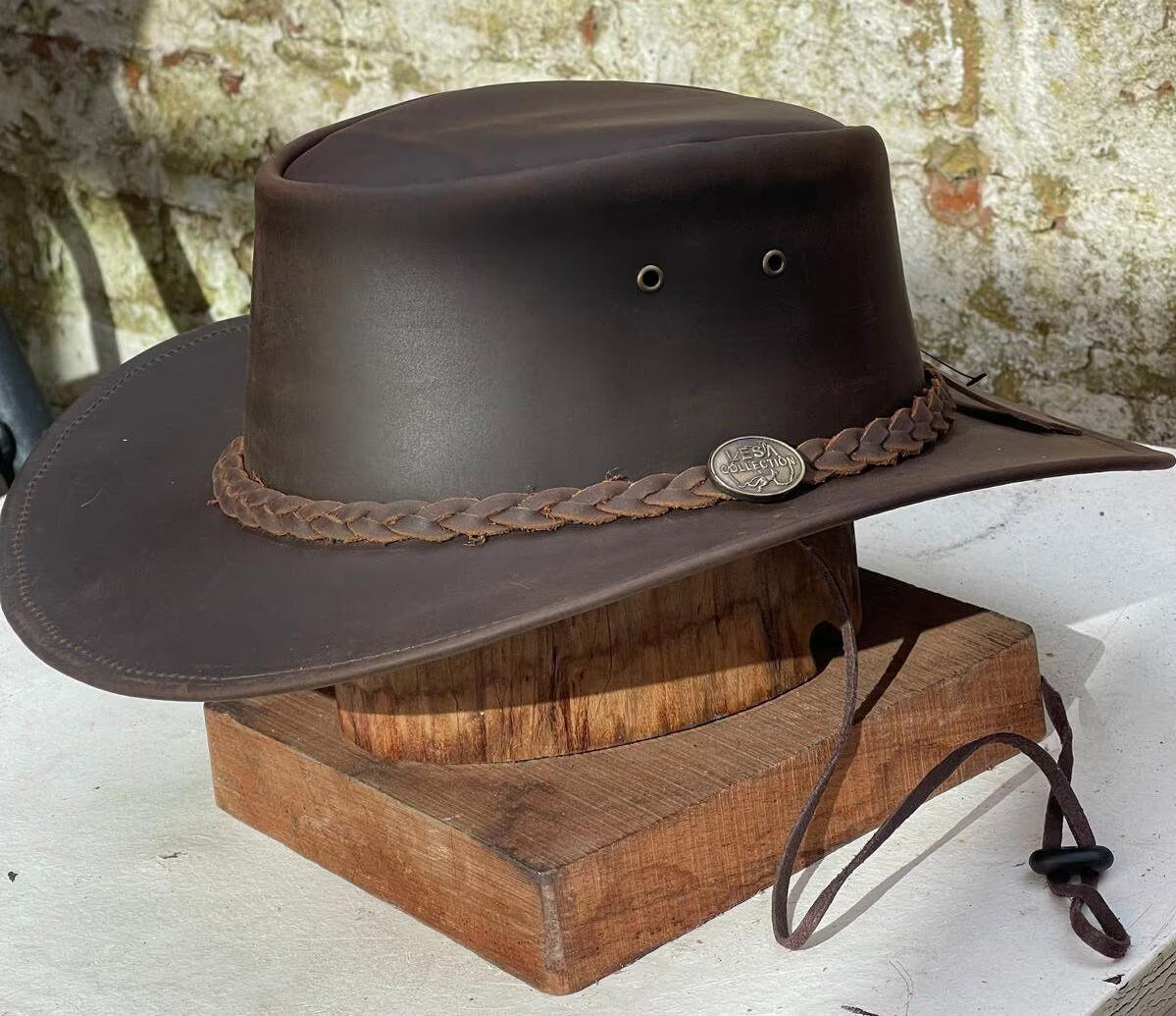 Australian Western Leather Vintage Outback Hat Unisex Outback Bush Cowboy Hats