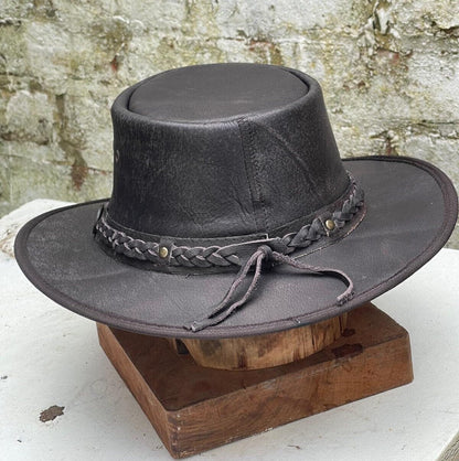 Australian Western Foldable Distressed Outback Cowboy Leather Style Bush Hat