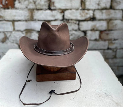 Australian Western Texan Outback Unisex Cowboy Brown Leather Hat With Wide Adjustable Brim