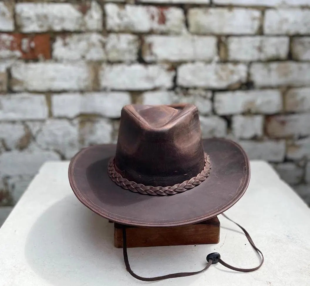 Australian Western Leather Cowboy Outback Vintage Style Hat New Reddish Colour Handmade