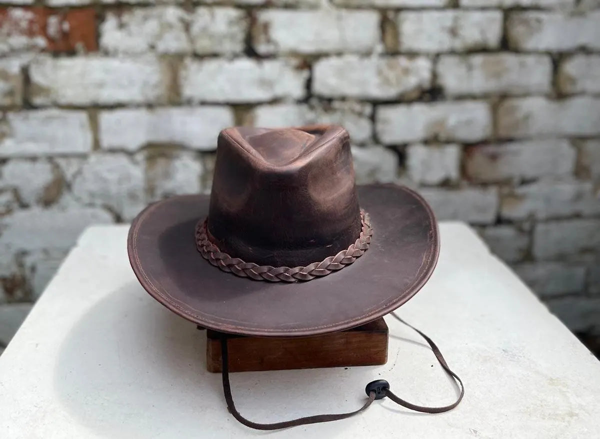 Australian Western Leather Cowboy Outback Vintage Style Hat New Reddish Colour Handmade