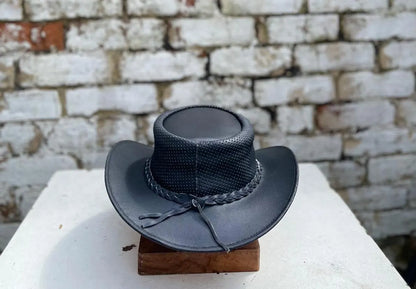 Australian Leather Western Cowboy Outback Hat Perforated Breathable Lightweight Unisex