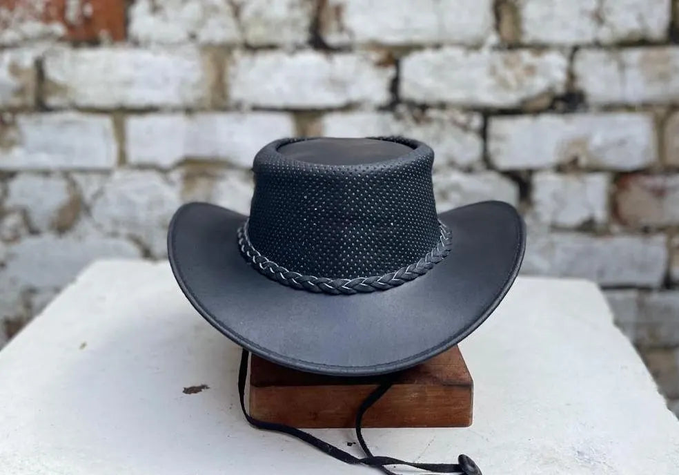 Australian Leather Western Cowboy Outback Hat Perforated Breathable Lightweight Unisex