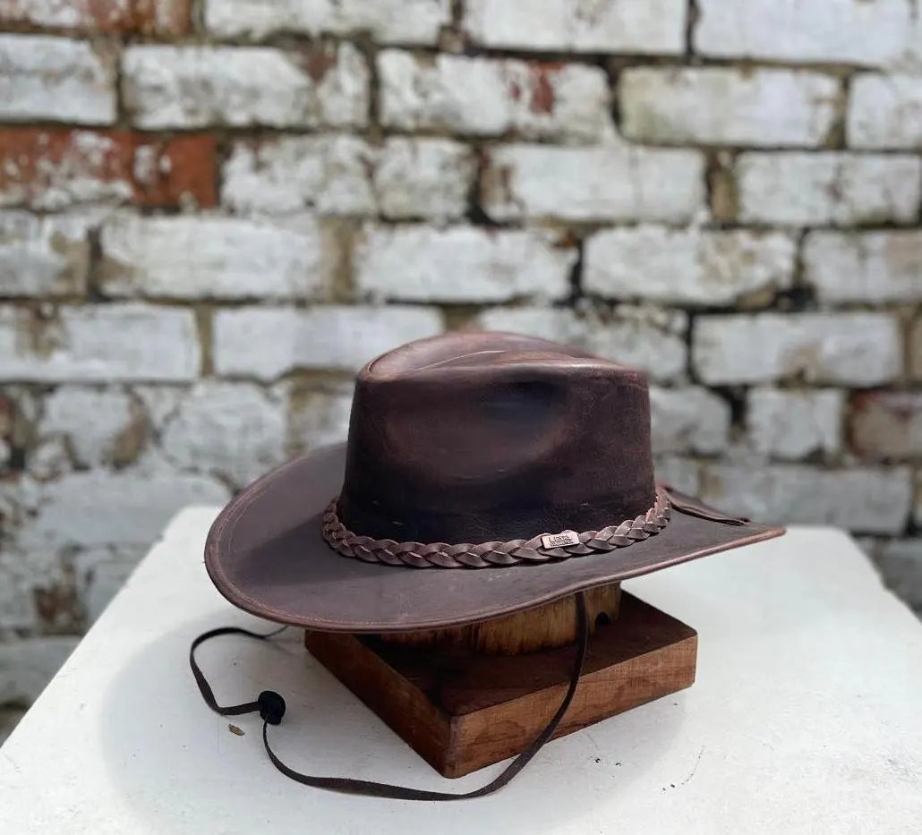 Australian Western Leather Cowboy Outback Vintage Style Hat New Reddish Colour Handmade