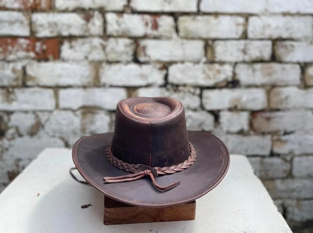 Australian Western Leather Cowboy Outback Vintage Style Hat New Reddish Colour Handmade