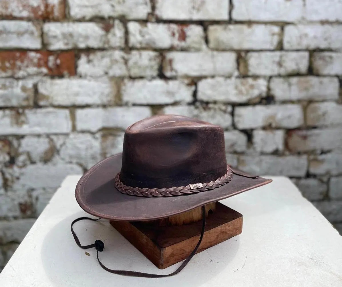 Australian Western Leather Cowboy Outback Vintage Style Hat New Reddish Colour Handmade