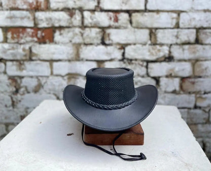 Australian Leather Western Cowboy Outback Hat Perforated Breathable Lightweight Unisex