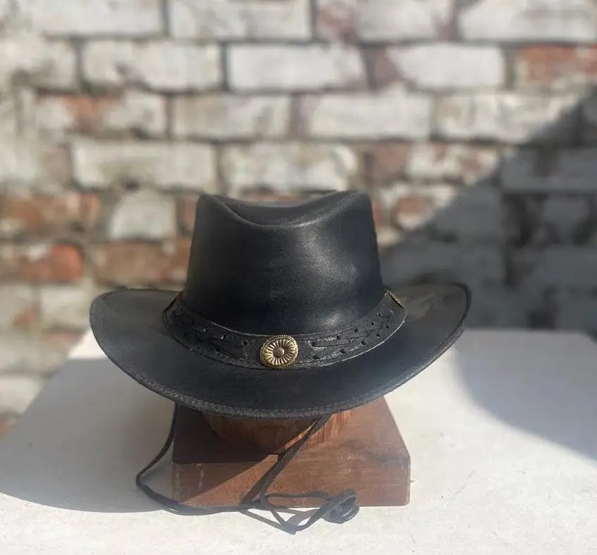 Australian Western Outback Bush Black Crazy Style Leather Hat Unisex Stetson Style