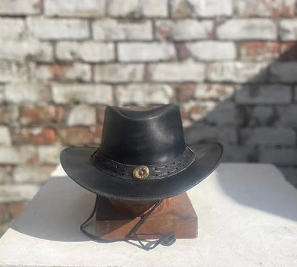 Australian Western Outback Bush Black Crazy Style Leather Hat Unisex Stetson Style