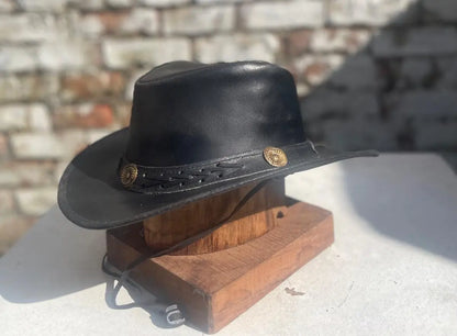 Australian Western Outback Bush Black Crazy Style Leather Hat Unisex Stetson Style