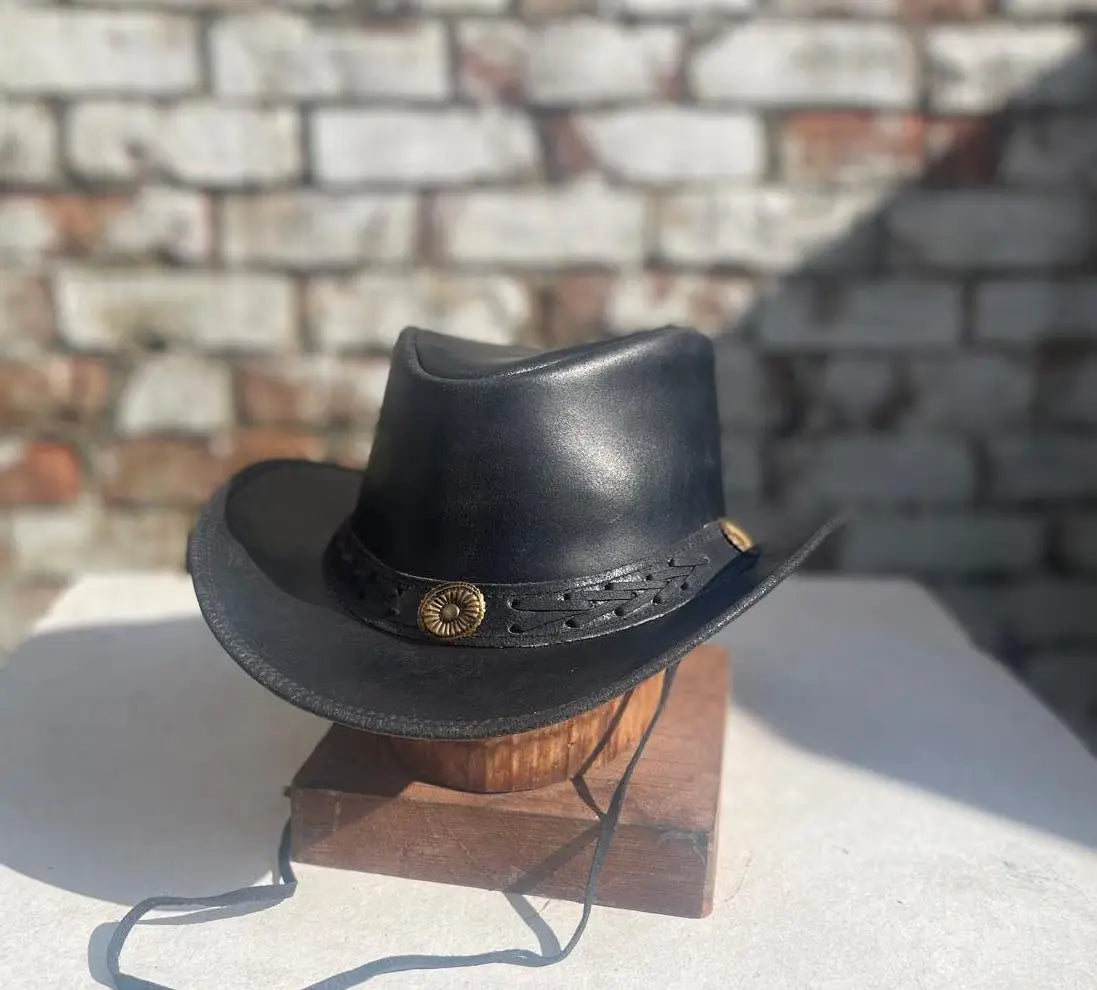 Australian Western Outback Bush Black Crazy Style Leather Hat Unisex Stetson Style