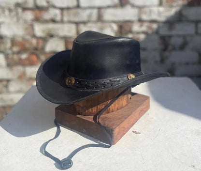 Australian Western Outback Bush Black Crazy Style Leather Hat Unisex Stetson Style