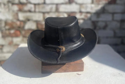 Australian Western Outback Bush Black Crazy Style Leather Hat Unisex Stetson Style