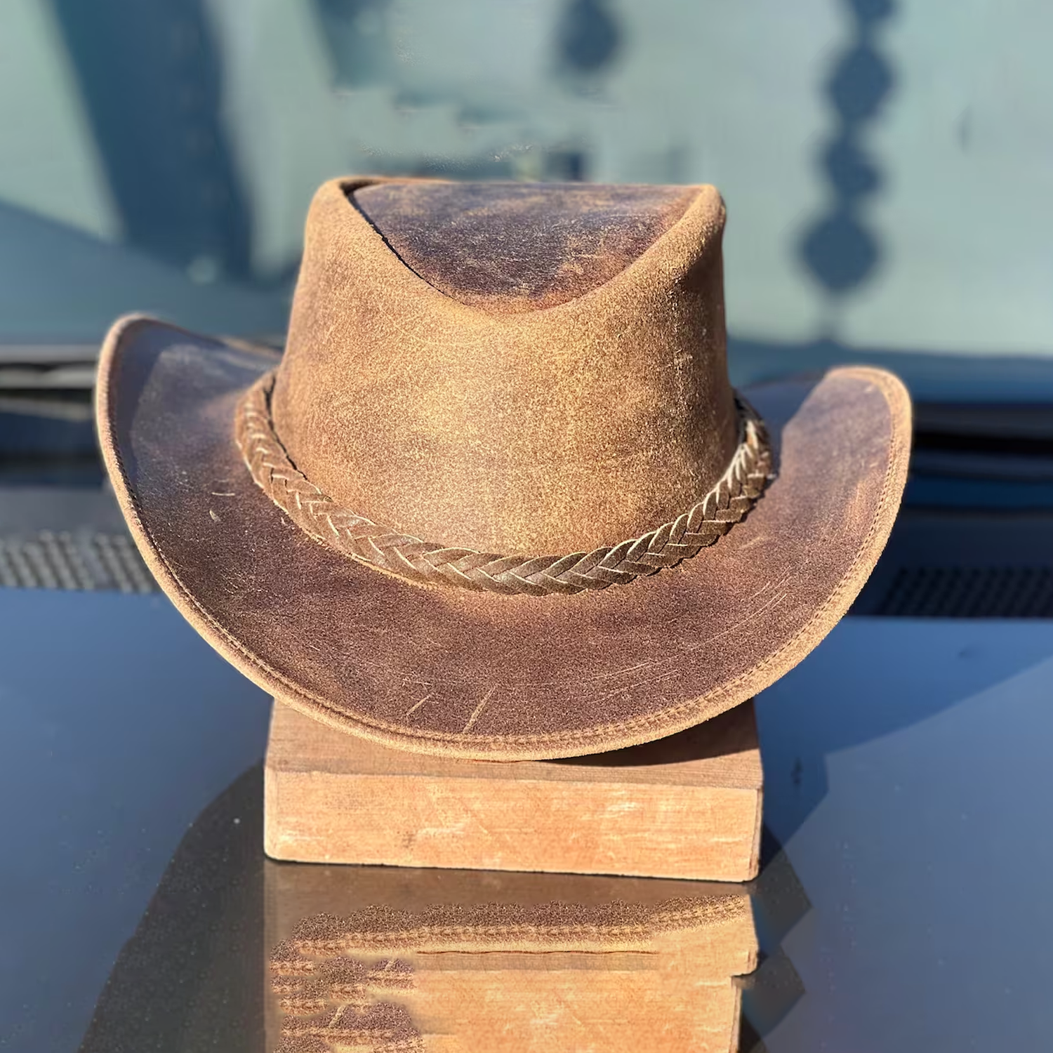 Men's Real Leather Western Crazy Vintage Antique Cowboy Tan Hats Unisex